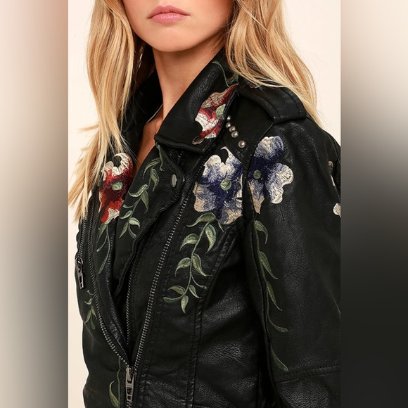 Blank NYC Black Embroidered Vegan Leather Moto Jacket ✨ - Picture 4 of 7